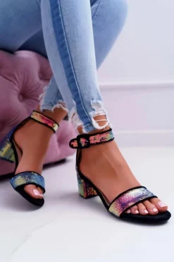 Damskie Boto Sandały Damskie Na Słupku Lu Boo Opalizujące Cekiny Czarne Tindal