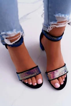 Damskie Boto Sandały Damskie Na Słupku Lu Boo Opalizujące Cekiny Czarne Tindal