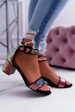 Damskie Boto Sandały Damskie Na Słupku Lu Boo Opalizujące Cekiny Czarne Tindal