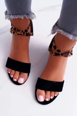 Damskie Boto Sandały Damskie Na Słupku Lu Boo Panterka Czarne Fall In Love