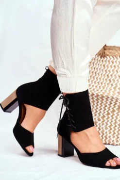 Damskie Maciejka Sandały Damskie Na Słupku Czarne Zamszowe 04122-01