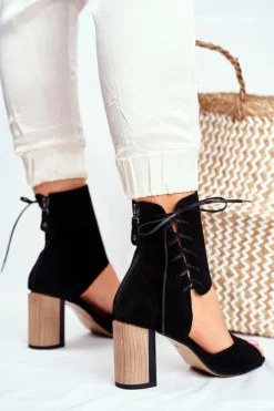 Damskie Maciejka Sandały Damskie Na Słupku Czarne Zamszowe 04122-01