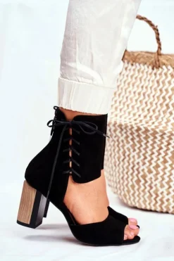 Damskie Maciejka Sandały Damskie Na Słupku Czarne Zamszowe 04122-01