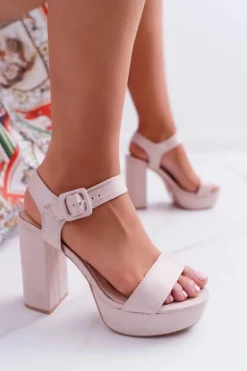 Damskie Boto Sandały Damskie Na Słupku Platforma Beżowe LaMondes