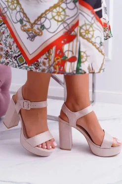 Damskie Boto Sandały Damskie Na Słupku Platforma Beżowe LaMondes