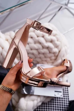 Outlet Boto Sandały Damskie Na Słupku Platforma Różowe Złoto Huran