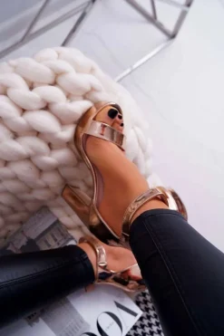 Outlet Boto Sandały Damskie Na Słupku Platforma Różowe Złoto Huran