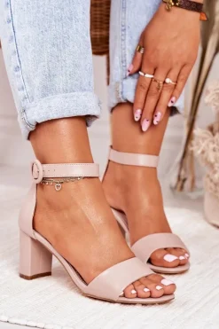 Evento Sandały Na Słupku|Sandały Na Obcasie*Sandały Damskie Na Słupku Pudrowy Róż Lexi Brązowy