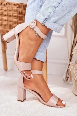 Evento Sandały Na Słupku|Sandały Na Obcasie*Sandały Damskie Na Słupku Pudrowy Róż Lexi Brązowy