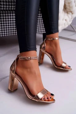 Hot Boto Sandały Damskie Na Słupku Różowe Złoto Huran