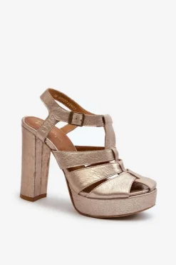 Outlet Maciejka Sandały Damskie Na Słupku Skórzane 06050-25 Złote