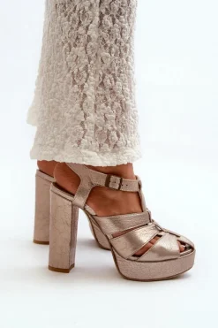 Outlet Maciejka Sandały Damskie Na Słupku Skórzane 06050-25 Złote