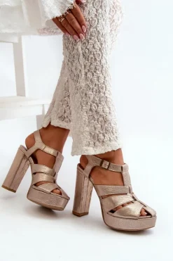 Outlet Maciejka Sandały Damskie Na Słupku Skórzane 06050-25 Złote