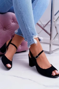 Damskie Buty Sergio Leone Sandały Damskie Na Słupku Sergio Leone SK808 Czarne Dali