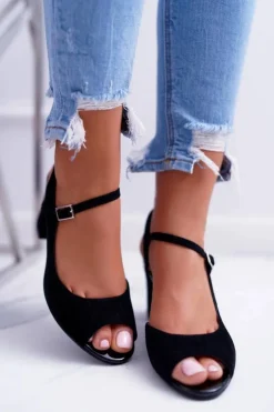 Damskie Buty Sergio Leone Sandały Damskie Na Słupku Sergio Leone SK808 Czarne Dali