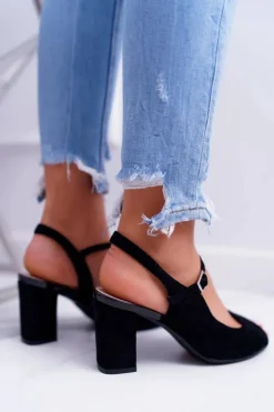 Damskie Buty Sergio Leone Sandały Damskie Na Słupku Sergio Leone SK808 Czarne Dali