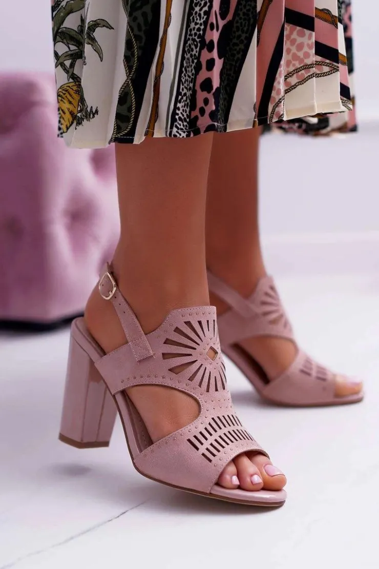 Sale Buty Sergio Leone Sandały Damskie Na Słupku Sergio Leone SK852 Zamszowe Różowe Diven