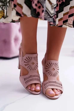 Sale Buty Sergio Leone Sandały Damskie Na Słupku Sergio Leone SK852 Zamszowe Różowe Diven