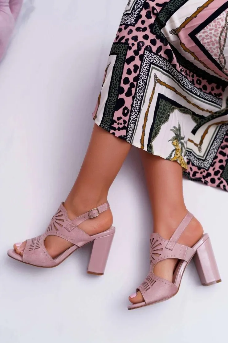 Sale Buty Sergio Leone Sandały Damskie Na Słupku Sergio Leone SK852 Zamszowe Różowe Diven