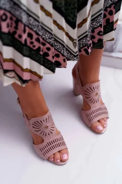 Sale Buty Sergio Leone Sandały Damskie Na Słupku Sergio Leone SK852 Zamszowe Różowe Diven