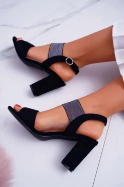 Buty Sergio Leone Sandały Na Obcasie*Sandały Damskie Na Słupku Sergio Leone SK857 Czarne Nargos