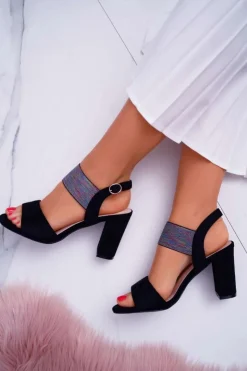 Buty Sergio Leone Sandały Na Obcasie*Sandały Damskie Na Słupku Sergio Leone SK857 Czarne Nargos