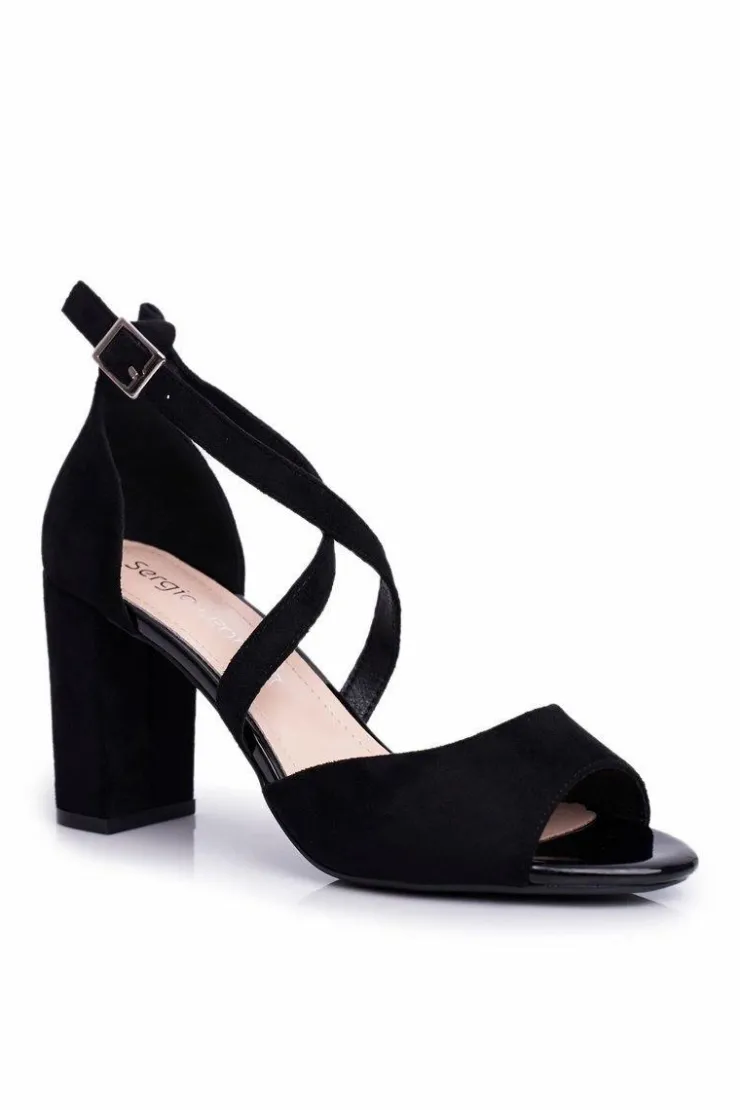 Damskie Buty Sergio Leone Sandały Damskie Na Słupku Sergio Leone Czarne SK865