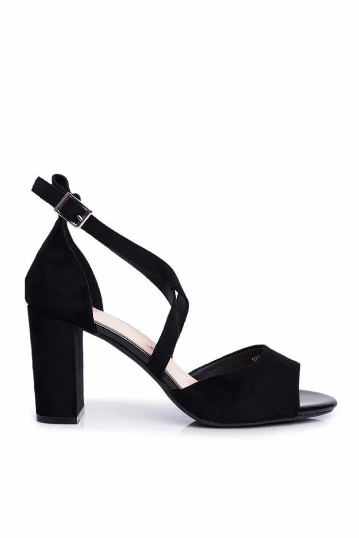 Damskie Buty Sergio Leone Sandały Damskie Na Słupku Sergio Leone Czarne SK865