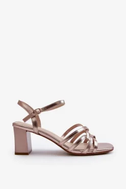 Damskie Buty Sergio Leone Sandały Damskie Na Słupku Sergio Leone SK065 Złote