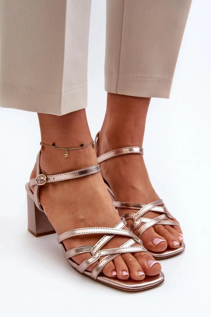 Damskie Buty Sergio Leone Sandały Damskie Na Słupku Sergio Leone SK065 Złote