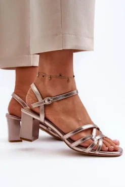 Damskie Buty Sergio Leone Sandały Damskie Na Słupku Sergio Leone SK065 Złote