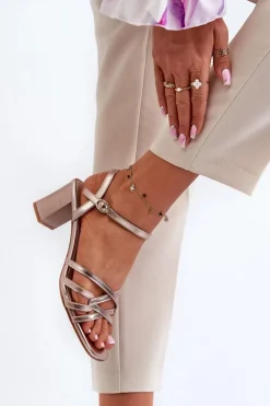 Damskie Buty Sergio Leone Sandały Damskie Na Słupku Sergio Leone SK065 Złote