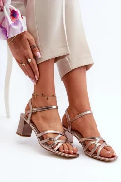 Damskie Buty Sergio Leone Sandały Damskie Na Słupku Sergio Leone SK065 Złote