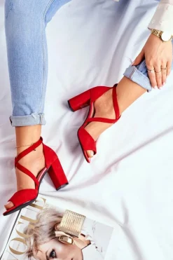 Buty Sergio Leone Sandały Na Obcasie*Sandały Damskie Na Słupku Sergio Leone Czerwone SK865