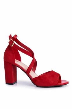 Buty Sergio Leone Sandały Na Obcasie*Sandały Damskie Na Słupku Sergio Leone Czerwone SK865