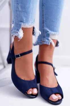 Buty Sergio Leone Sandały Na Obcasie*Sandały Damskie Na Słupku Sergio Leone SK808 Granat Dali