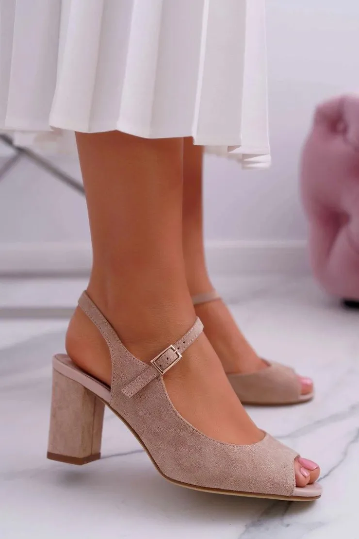 Buty Sergio Leone Sandały Na Obcasie*Sandały Damskie Na Słupku Sergio Leone SK808 Beżowe Dali