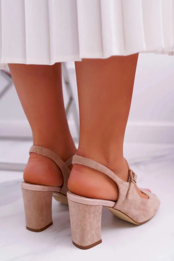 Buty Sergio Leone Sandały Na Obcasie*Sandały Damskie Na Słupku Sergio Leone SK808 Beżowe Dali