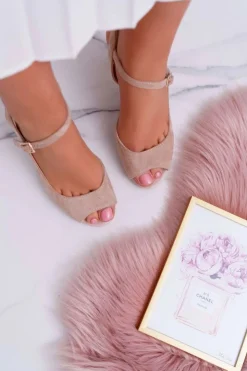 Buty Sergio Leone Sandały Na Obcasie*Sandały Damskie Na Słupku Sergio Leone SK808 Beżowe Dali