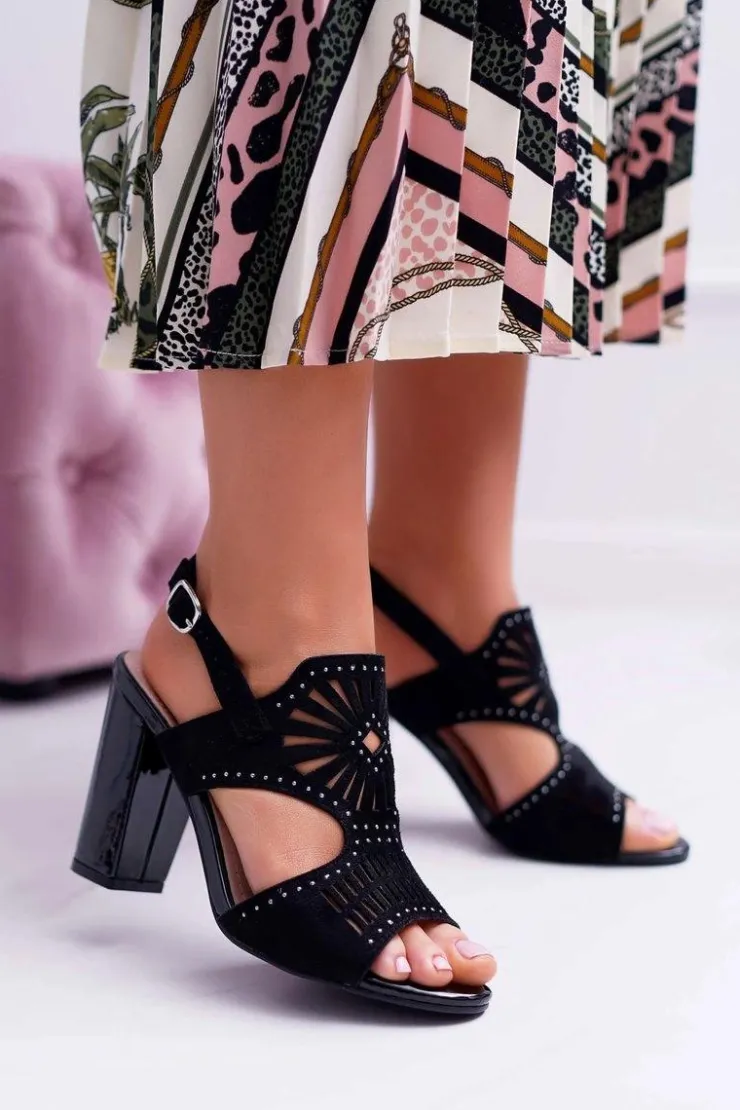 Clearance Buty Sergio Leone Sandały Damskie Na Słupku Sergio Leone SK852 Zamszowe Czarne Diven