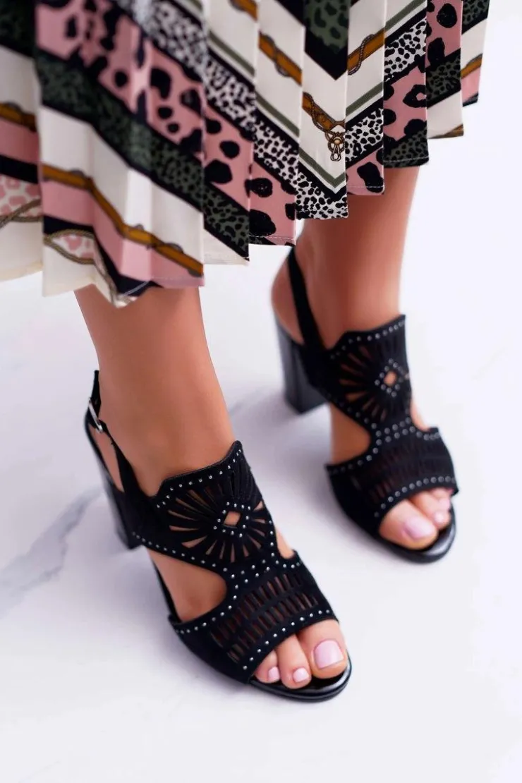 Clearance Buty Sergio Leone Sandały Damskie Na Słupku Sergio Leone SK852 Zamszowe Czarne Diven