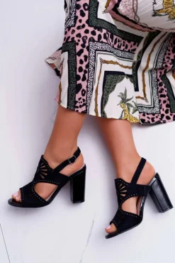 Clearance Buty Sergio Leone Sandały Damskie Na Słupku Sergio Leone SK852 Zamszowe Czarne Diven