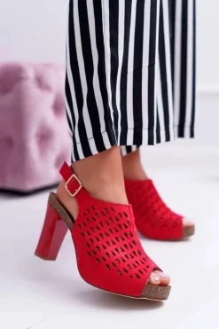 Discount Buty Sergio Leone Sandały Damskie Na Słupku Sergio Leone SK850 Czerwone Farmona