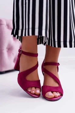 Best Buty Sergio Leone Sandały Damskie Na Słupku Sergio Leone SK868 Fuksja Zamsz Mersi