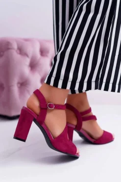 Best Buty Sergio Leone Sandały Damskie Na Słupku Sergio Leone SK868 Fuksja Zamsz Mersi