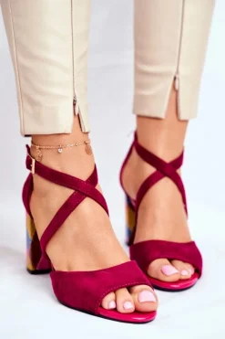 Outlet Buty Sergio Leone Sandały Damskie Na Słupku Sergio Leone Fuksja SK865