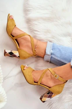 Outlet Buty Sergio Leone Sandały Damskie Na Słupku Sergio Leone Żółte SK865