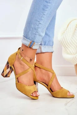 Outlet Buty Sergio Leone Sandały Damskie Na Słupku Sergio Leone Żółte SK865