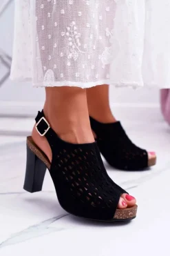 Buty Sergio Leone Sandały Na Obcasie*Sandały Damskie Na Słupku Sergio Leone SK850 Czarne Farmona