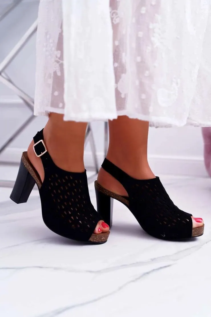 Buty Sergio Leone Sandały Na Obcasie*Sandały Damskie Na Słupku Sergio Leone SK850 Czarne Farmona